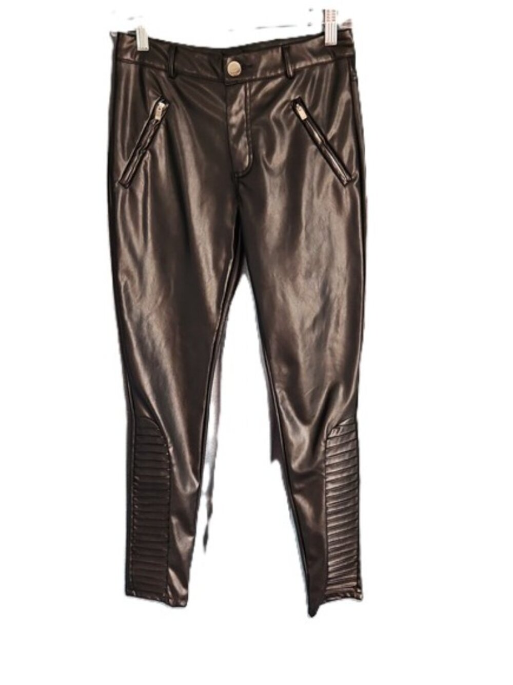 Black Pleather Skinny Moto Pants with Front Zippers - Size Small